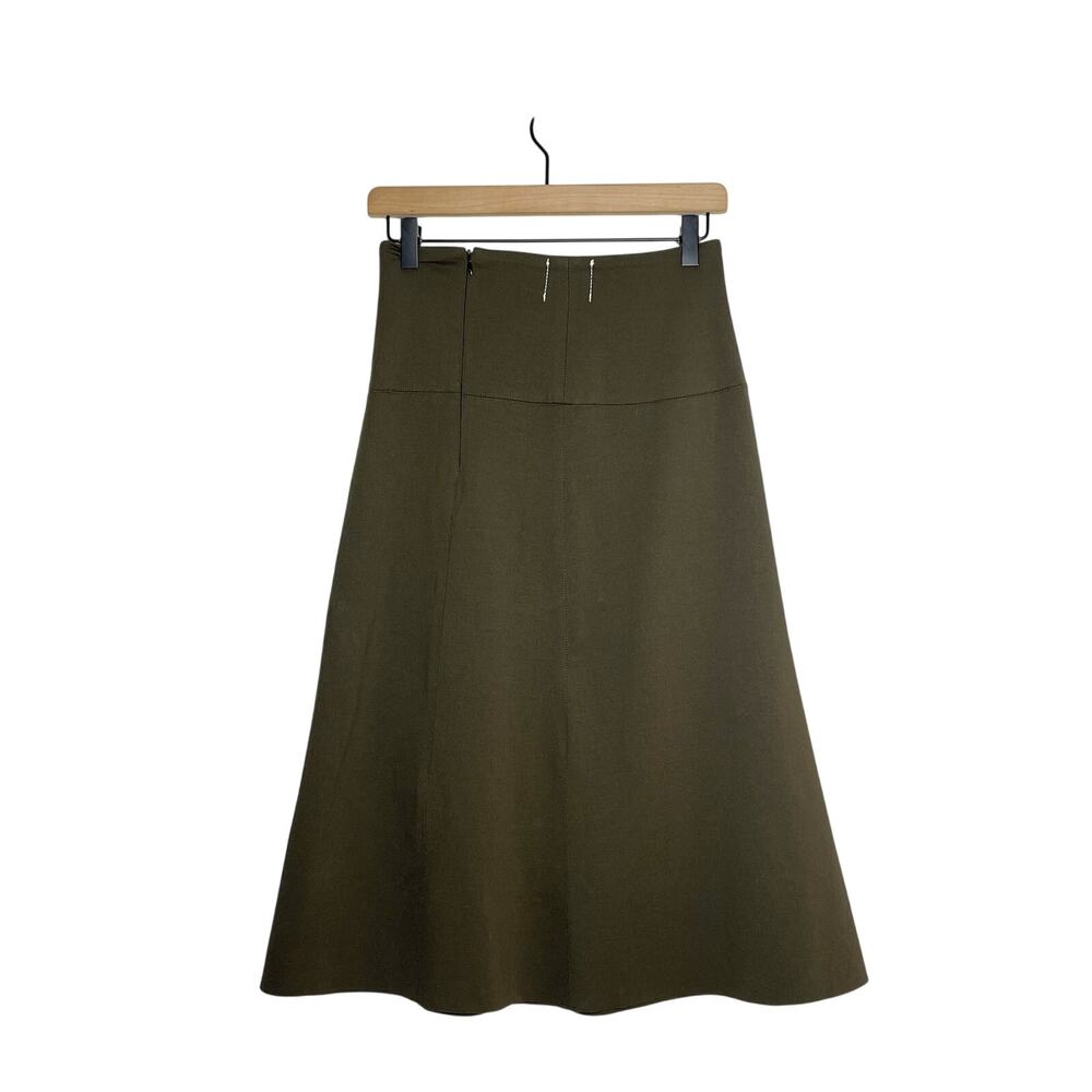BASSIKE Flare Skirt Women's Size 0 Olive Green Stretch High Waist Midi - Picture 2 of 9